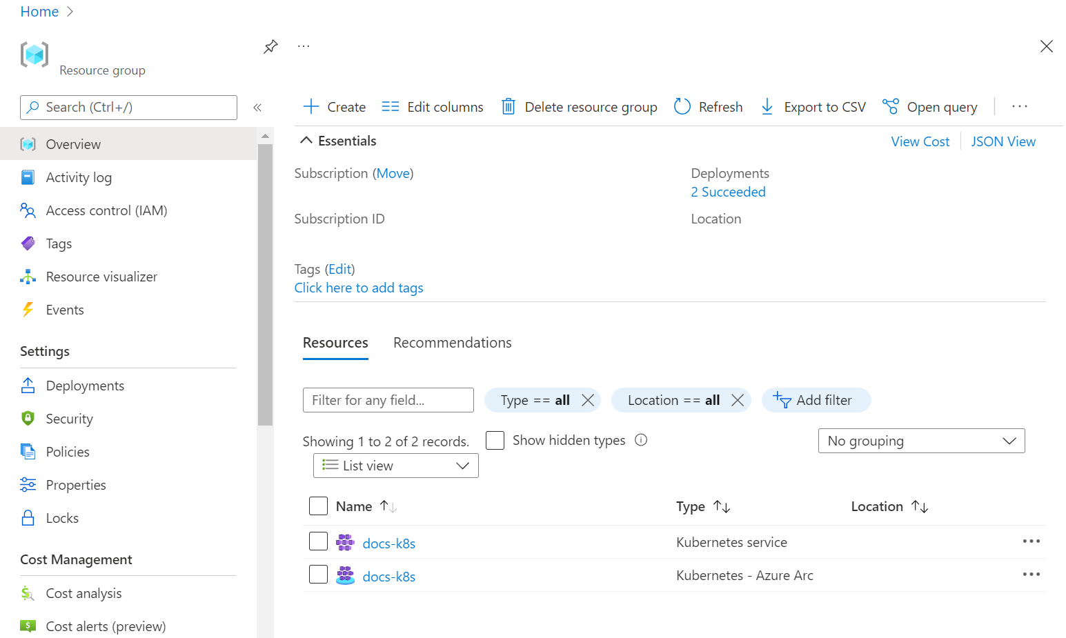 Kubernetes - Azure Arc 항목 종류는 섀도 리소스입니다.