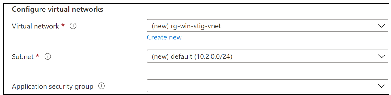 Network interface section showing where you select the network and subnet for the virtual machine