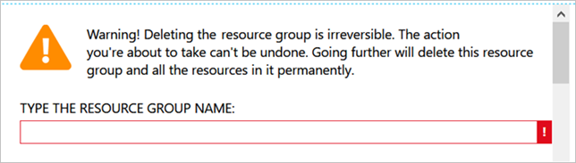 리소스 그룹 삭제 확인을 보여 주는 스크린샷.
