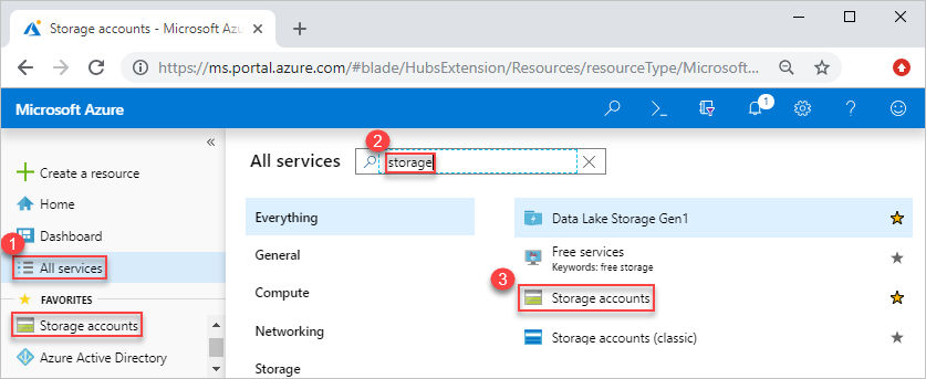 선택한 Storage 계정 서비스를 보여 주는 Azure Portal의 스크린샷