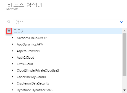 Azure Resource Explorer에서 공급자 섹션을 펼치는 스크린샷