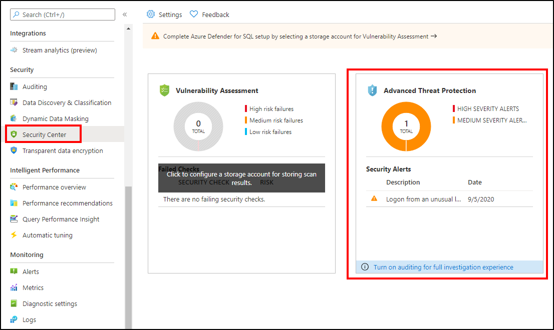 Defender for SQL의 Advanced Threat Protection