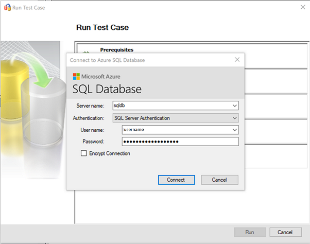 SQL 대상에 연결하는 단계를 보여 주는 스크린샷