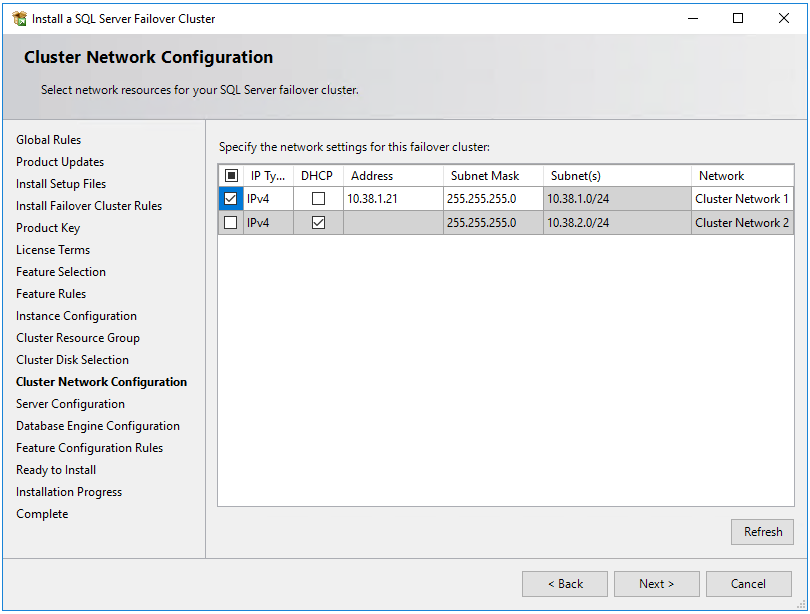 첫 번째 SQL Server VM의 서브넷에 있는 보조 IP 주소를 제공하는 스크린샷