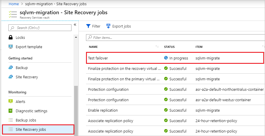 장애 조치(failover) 테스트 진행률 모니터링