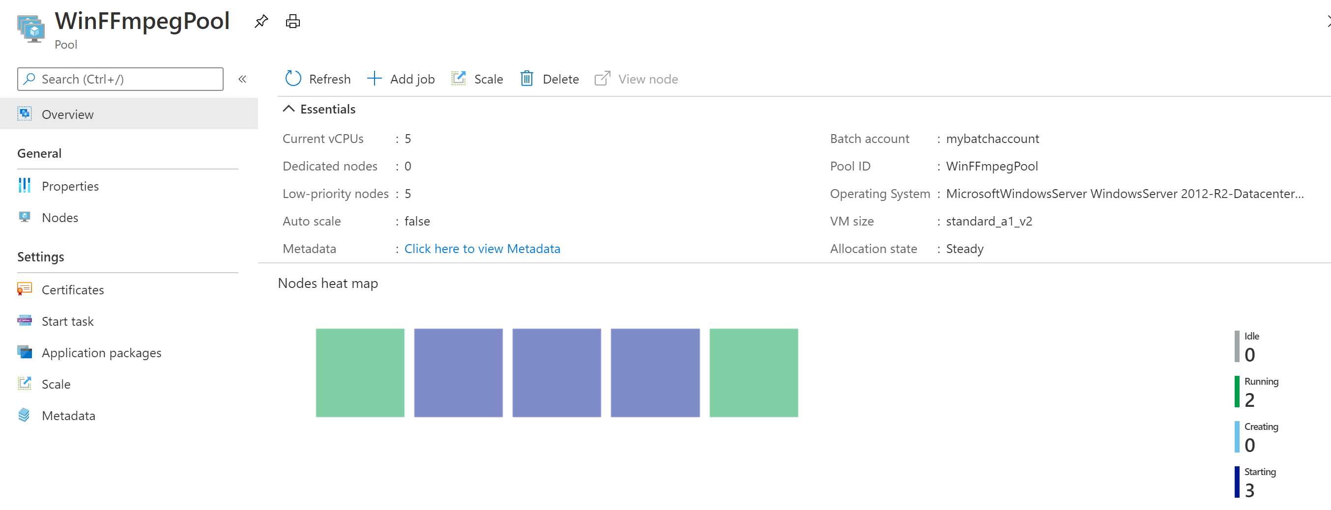 Azure Portal의 풀 열 지도 스크린샷.