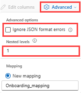 고급 JSON 옵션의 스크린샷