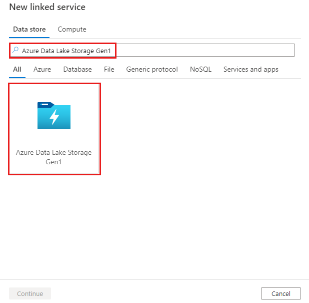 Azure Data Lake Storage Gen1 커넥터의 스크린샷.