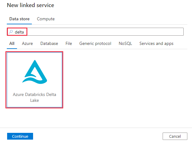 Azure Databricks Delta Lake 커넥터의 스크린샷.