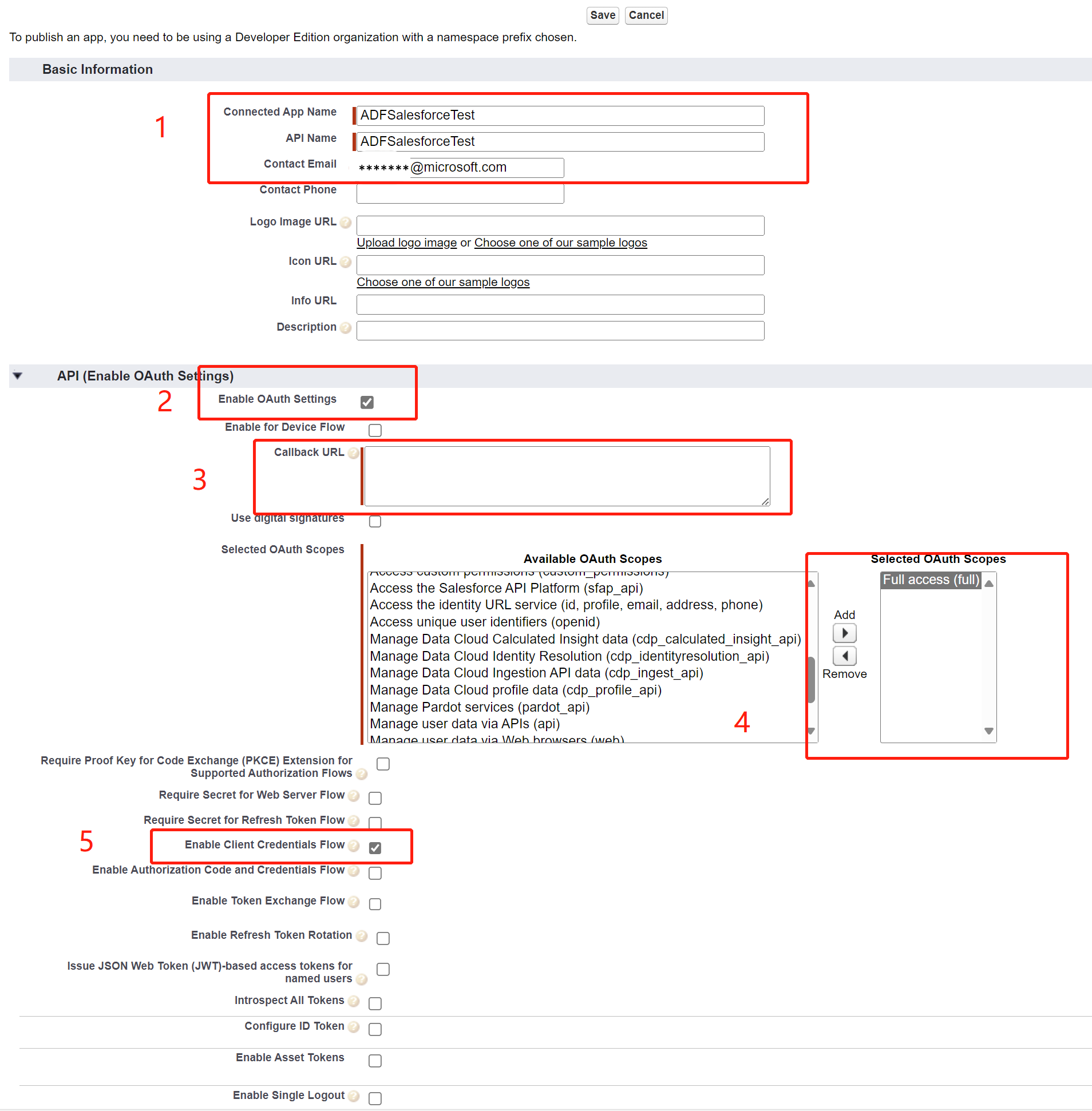 Salesforce 커넥터 앱에 대한 기본 정보를 구성하는 스크린샷