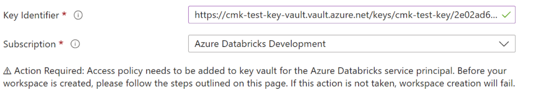 Azure Databricks 블레이드의 Managed Disks 섹션에 필드 표시