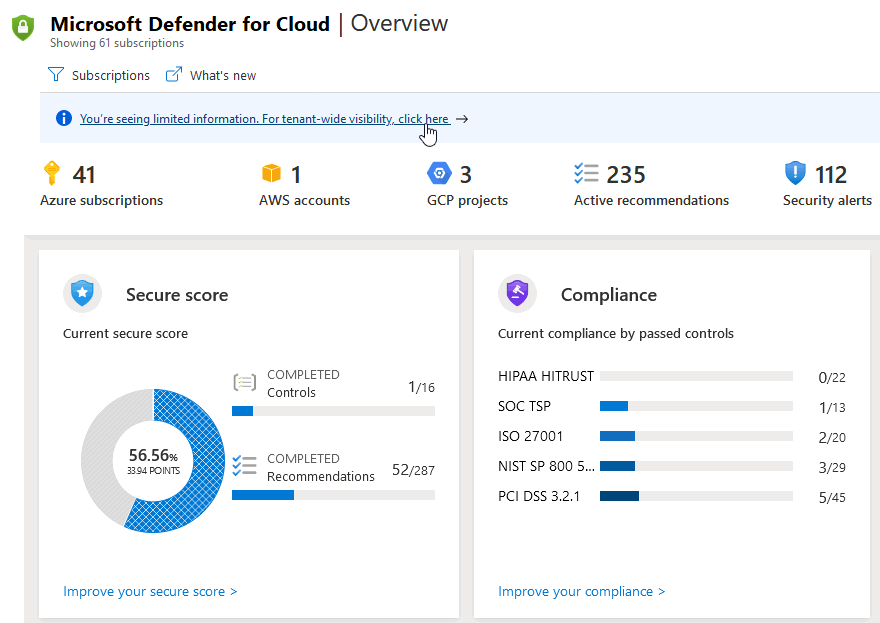 클라우드용 Microsoft Defender에서 테넌트 수준 권한 사용