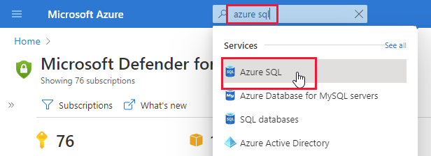 Azure Portal에서 Azure SQL 열기.