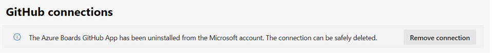 제거된 Azure Boards GitHub 앱의 스크린샷