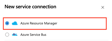 Azure Resource Manager 선택 항목을 보여 주는 스크린샷.