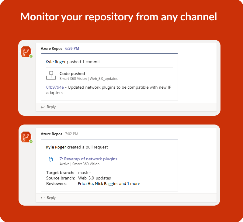 Microsoft Teams용 Azure Repos 앱.