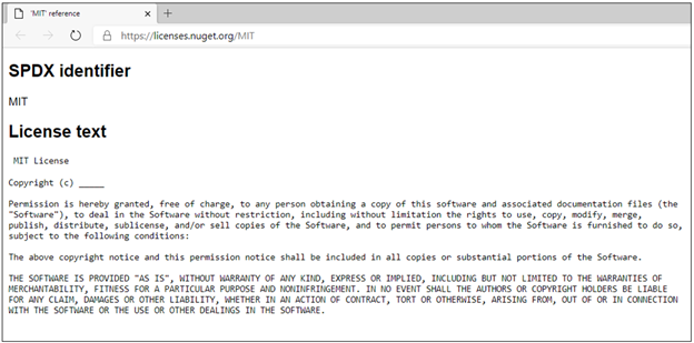 MIT 라이선스 텍스트를 디폴딩하는 브라우저 창의 스크린샷