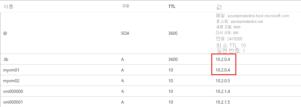 자동 등록된 DNS 레코드의 스크린샷