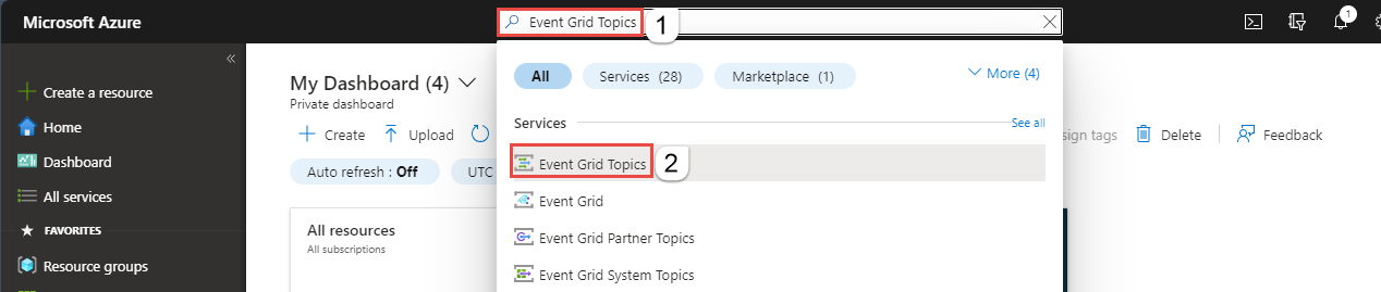 Event Grid 토픽 검색 및 선택