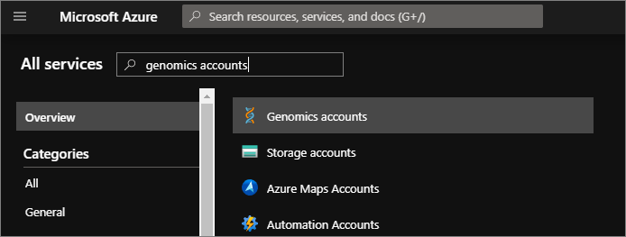 Azure Portal에서 Microsoft Genomics 찾기