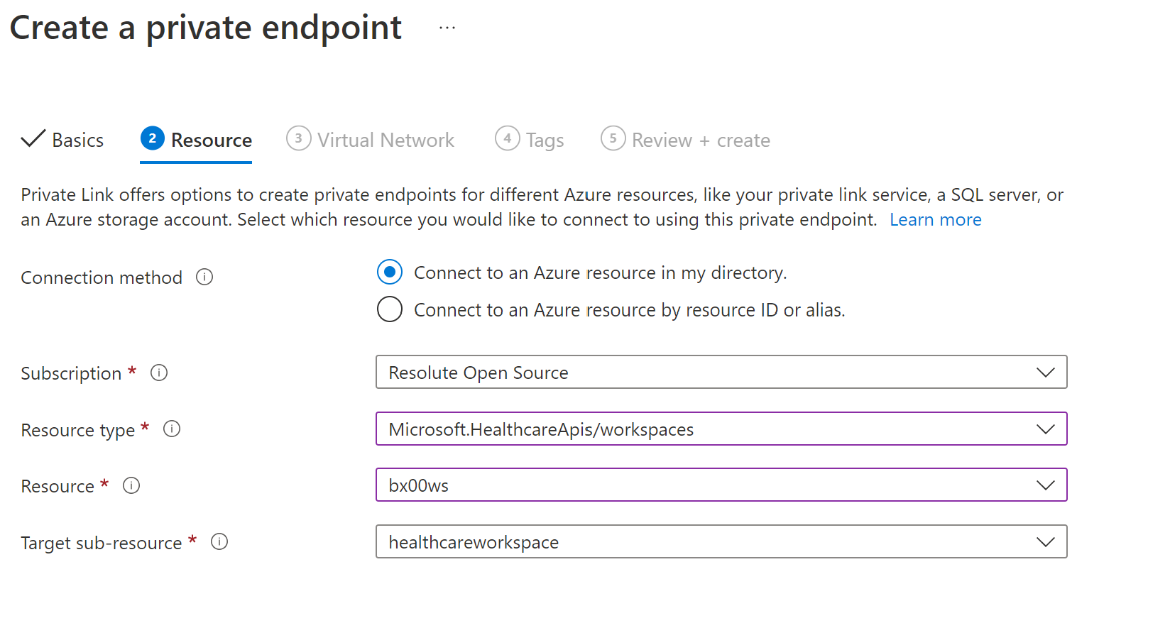 Azure Portal 리소스 탭의 이미지를 보여 주는 스크린샷