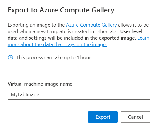 Azure Compute Gallery로 내보내기 대화 상자