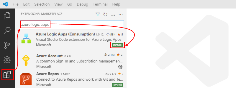 “Azure Logic Apps용 Visual Studio Code 확장” 찾기