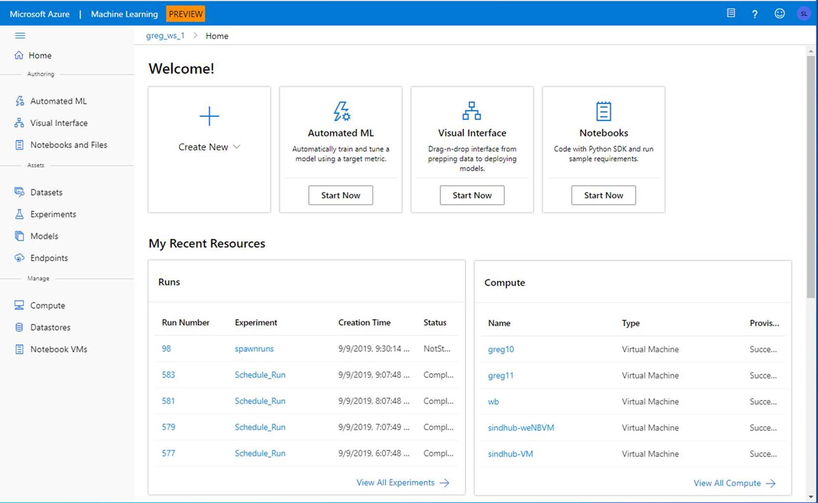 Azure Machine Learning 작업 영역 UI(미리 보기)