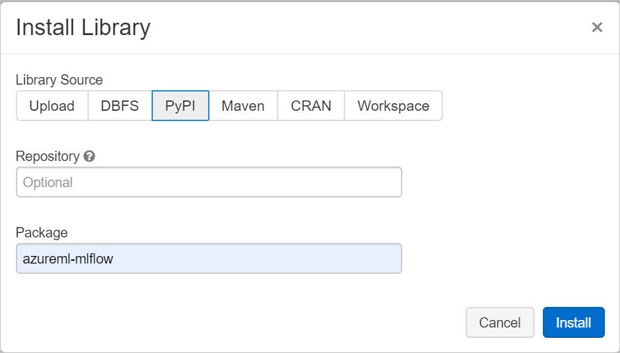 Azure DB 설치 mlflow 라이브러리를 보여 주는 스크린샷