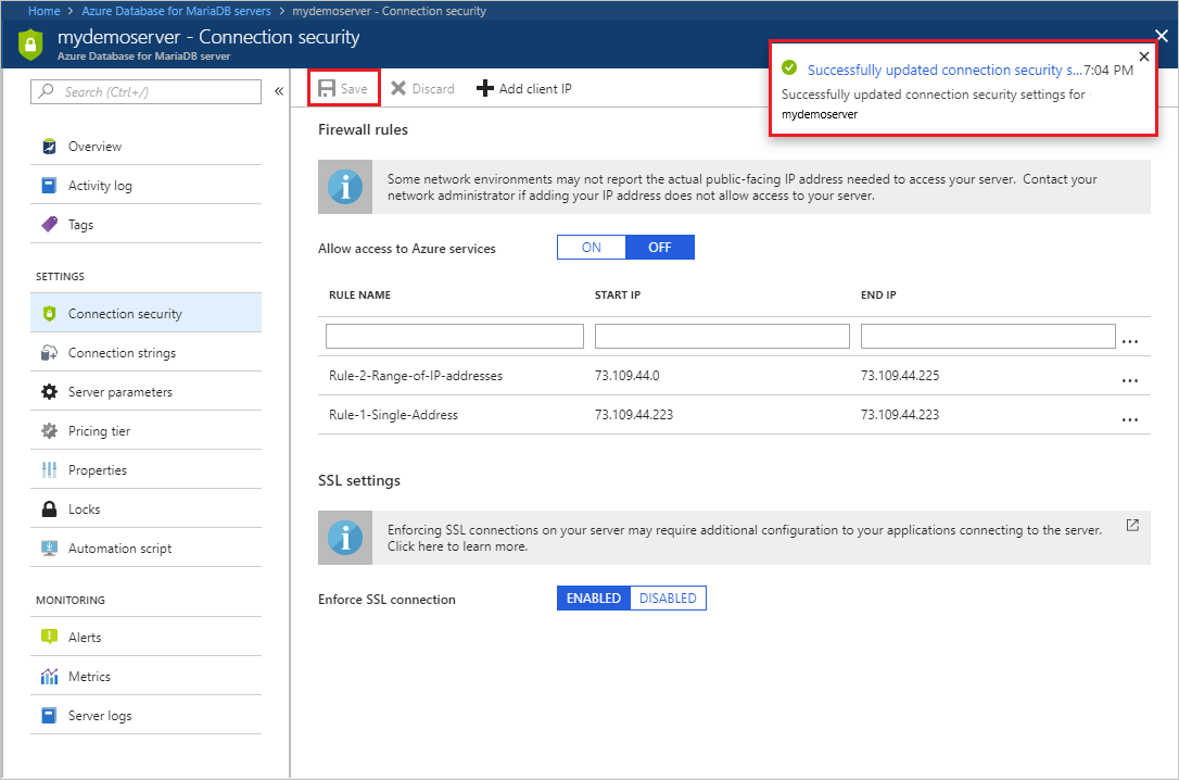 Azure Portal - 저장 클릭