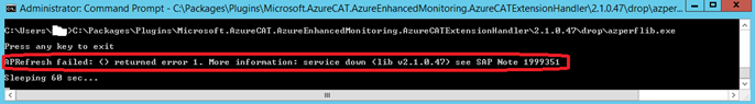 SAP용 Azure 확장의 서비스가 실행되지 않음을 나타내는 Azperflib.exe의 실행