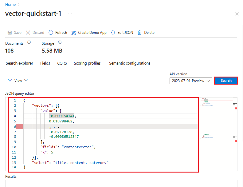 JSON 쿼리의 스크린샷.