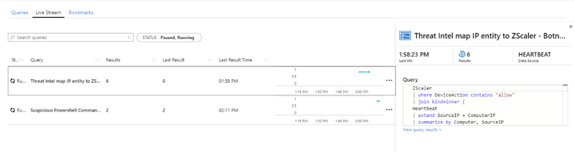 Microsoft Sentinel 헌팅 쿼리에서 라이브 스트림 세션 만들기