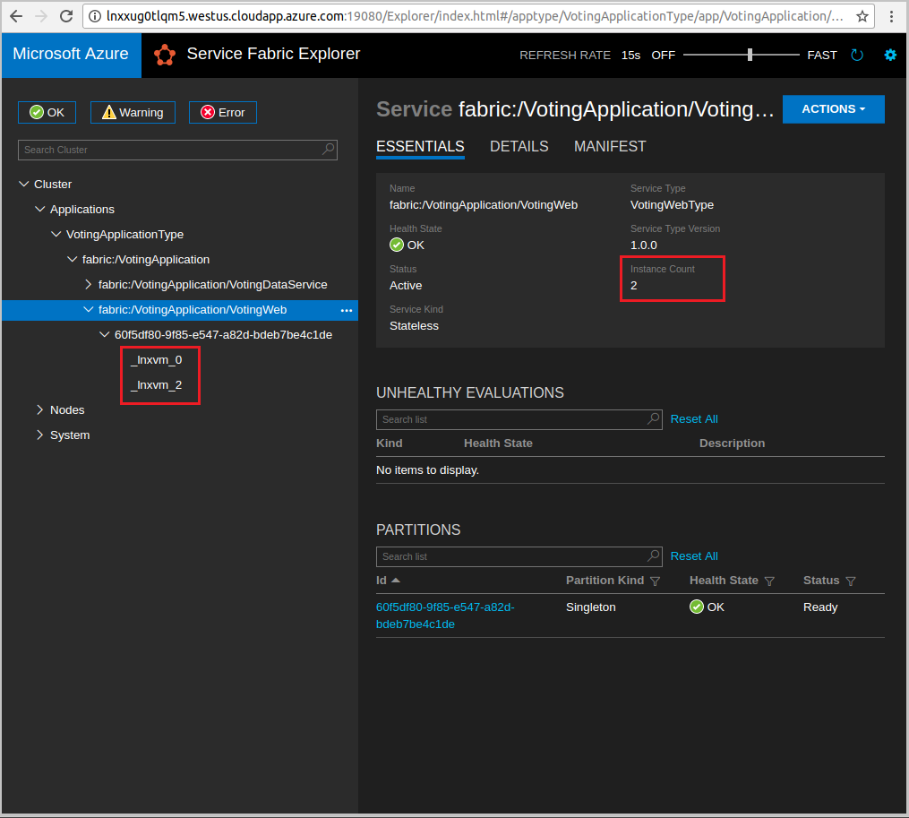 Azure Service Fabric에서 스케일링된 서비스