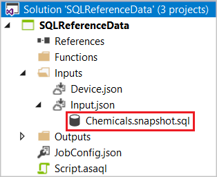 SQL CodeBehind 파일 Chemicals.snapshot.sql 강조 표시됩니다.