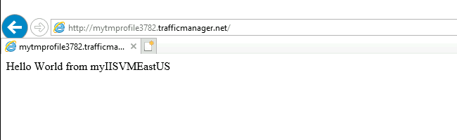 미국 동부의 웹 브라우저에서 Traffic Manager 프로필을 보여 주는 스크린샷