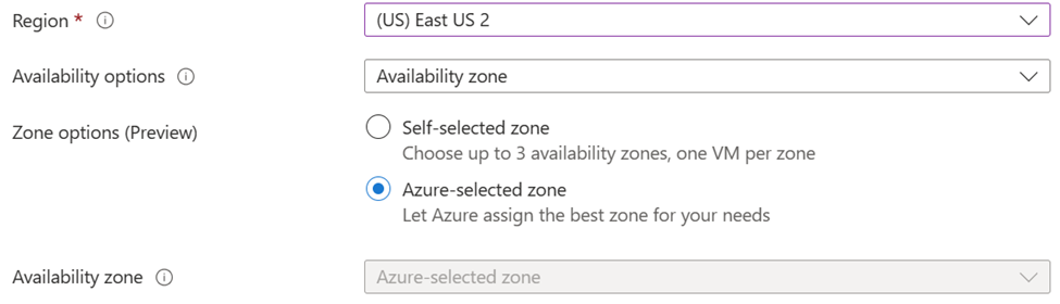 Azure 선택 영역을 선택하는 방법을 보여 주는 스크린샷입니다.