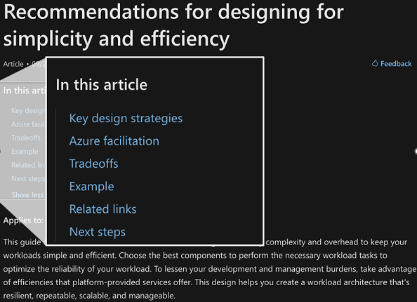 Well-Architected Framework에 대한 권장 사항 가이드를 보여 주는 스크린샷