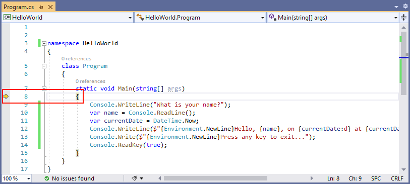 Visual Studio 단계별 메서드 - C#