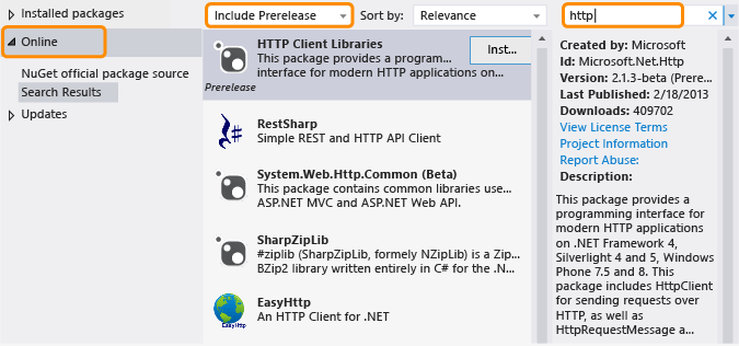 NuGet 패키지 관리자.