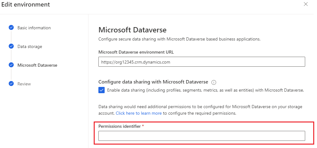 Microsoft Dataverse를 사용하여 자체 Azure Data Lake Storage에서 데이터를 공유할 수 있도록 하는 구성 옵션.