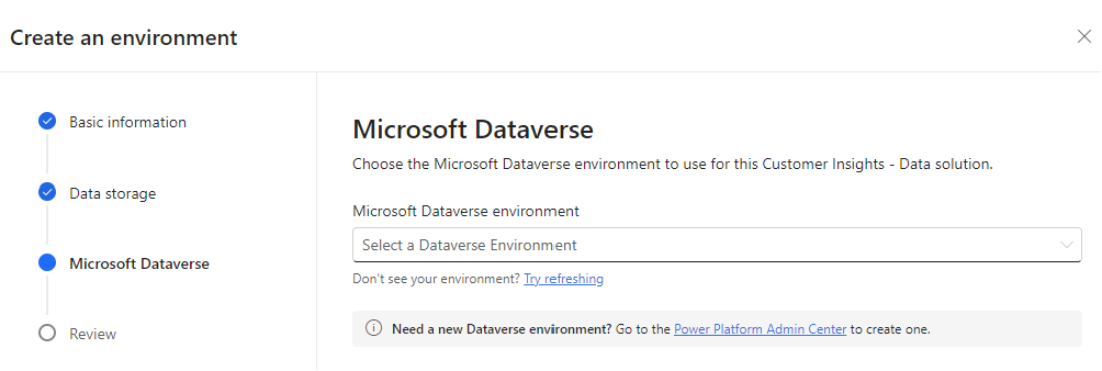 Microsoft Dataverse와의 데이터 공유는 새로운 환경에서 자동으로 활성화됩니다.