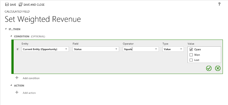 Dynamics 365 for Customer Engagement의 가중치가 적용된 수익 설정.