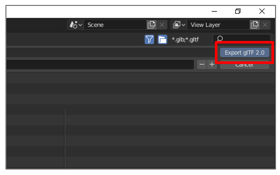 glTF 2.0 내보내기 버튼.