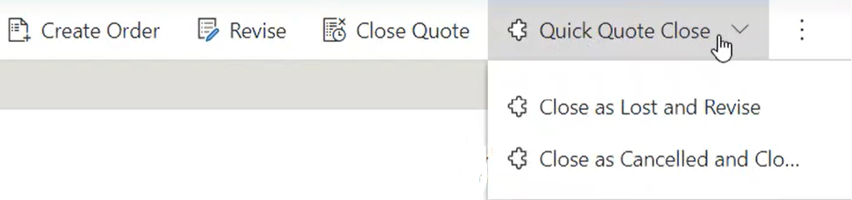 명령 모음에 있는 빠른 견적 마감 버튼의 스크린샷.