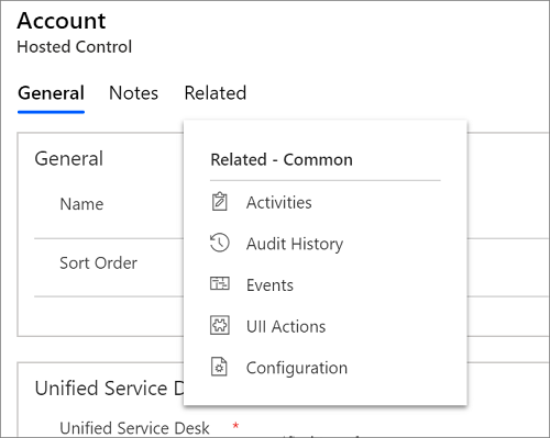 Navigation to UII Actions for a hosted control.