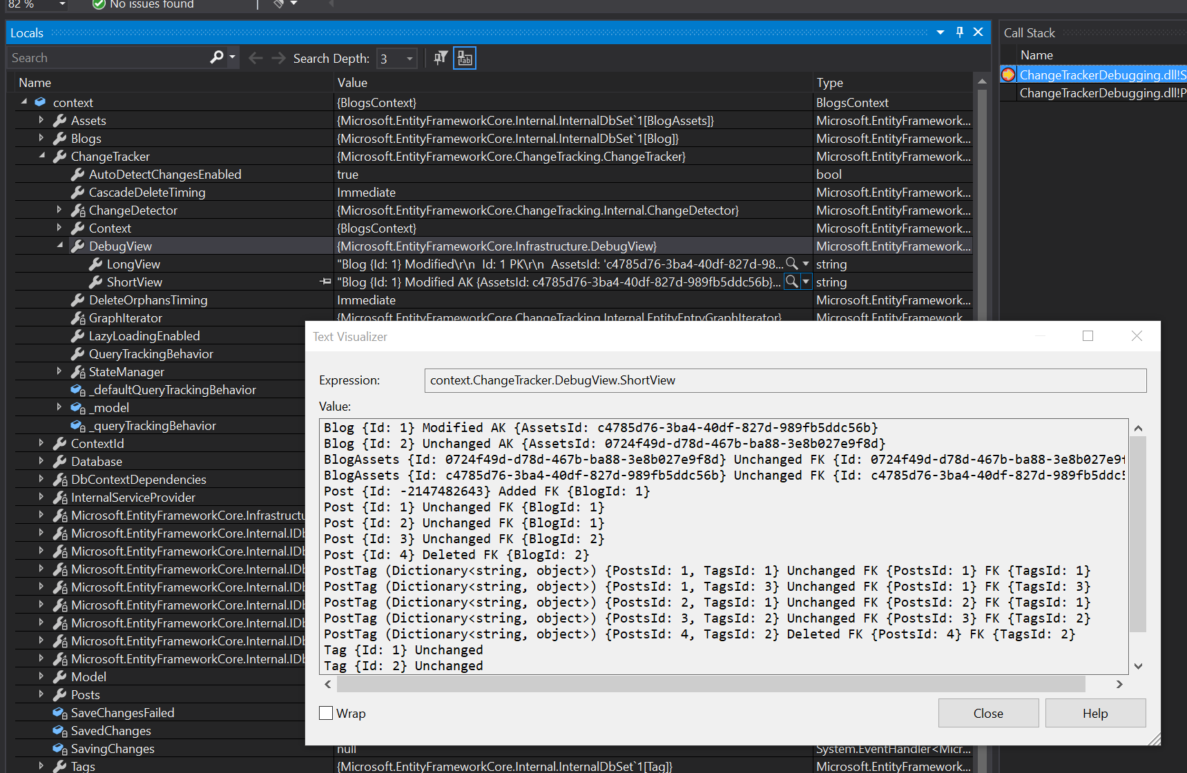 Visual Studio 디버거에서 변경 추적기 디버그 보기에 액세스