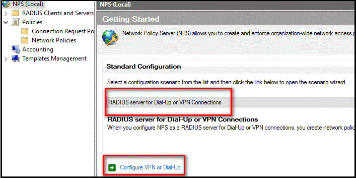 전화 접속 또는 VPN 연결용 RADIUS 서버 구성