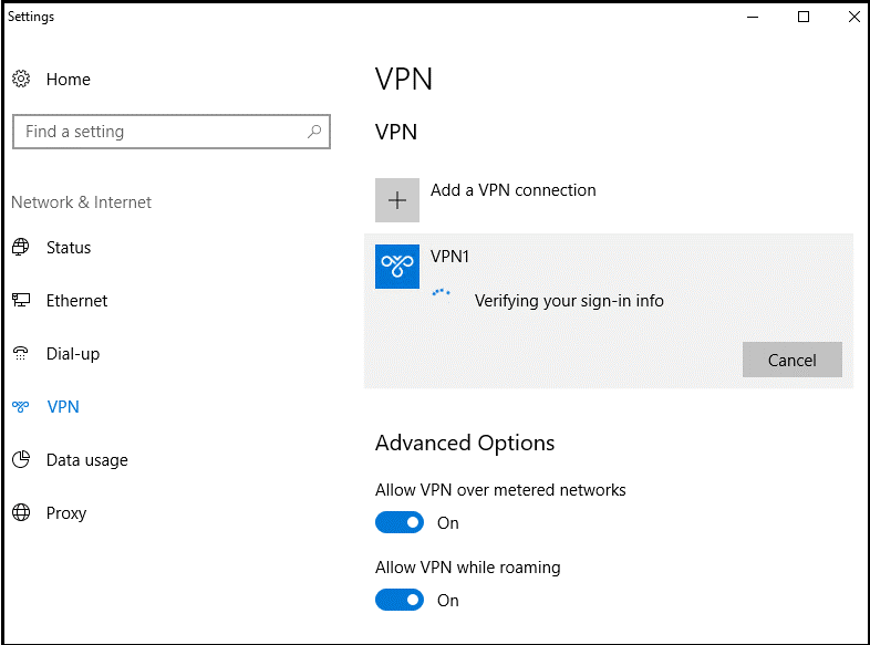 Windows 설정 VPN 창