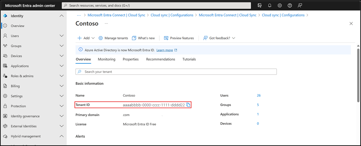 Microsoft Entra 관리 센터에서 테넌트 ID 가져오기